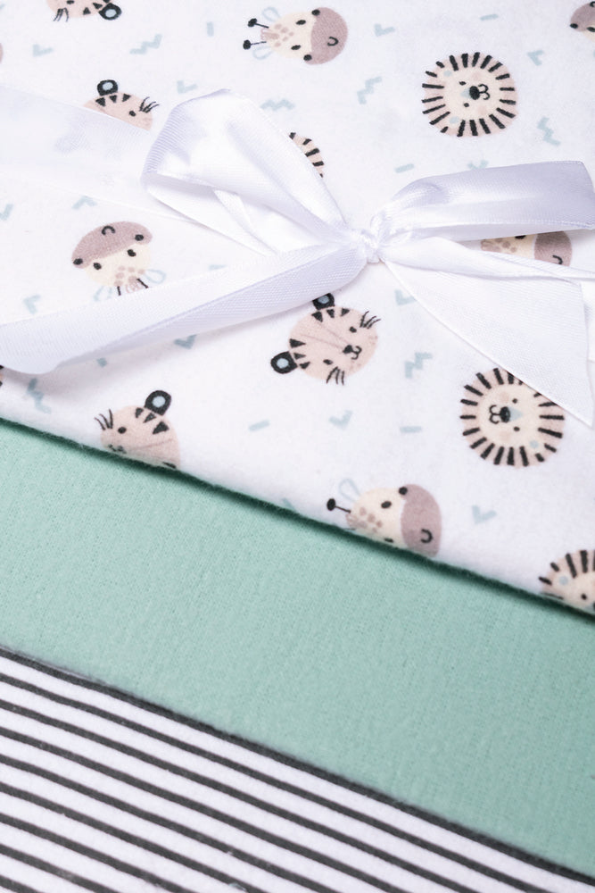 3 Pack Tiger Receiver Blankets Pink, White & Green