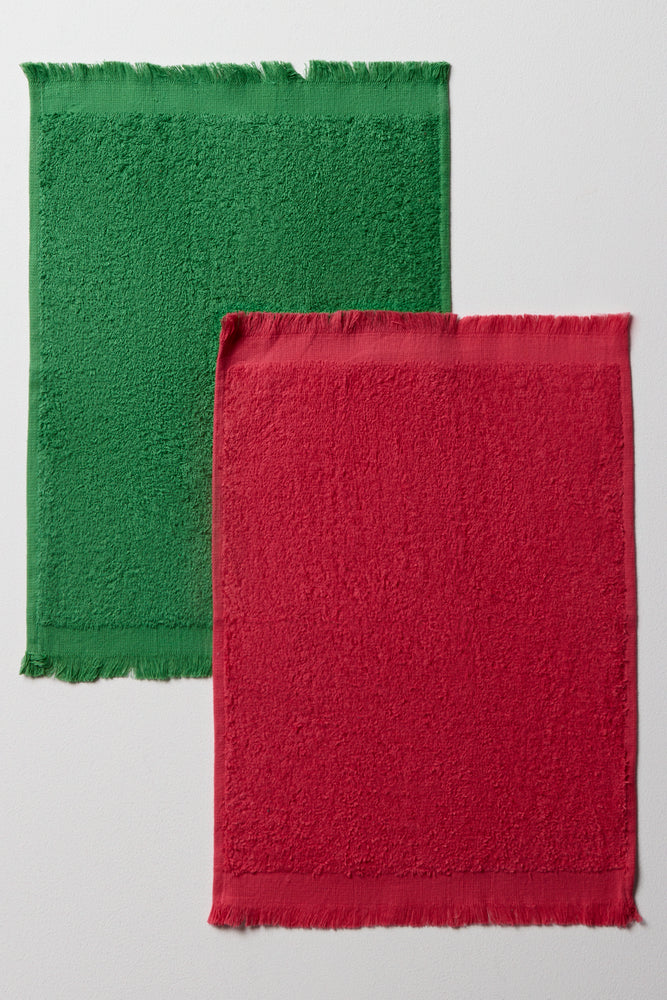2 Pack Fringe Guest Towels Green And Red
