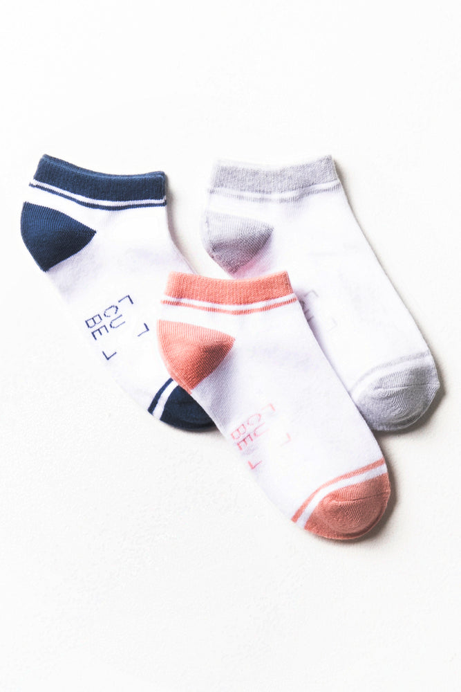 3 Pack Stripe Low Leg Socks Pink, Navy And Grey