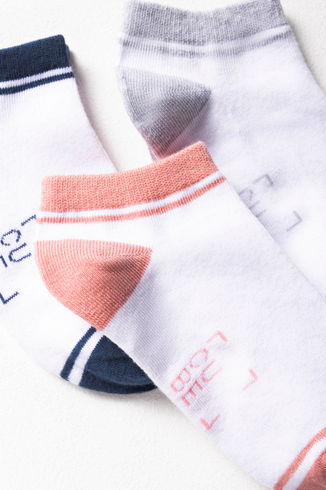 3 Pack Stripe Low Leg Socks Pink, Navy And Grey