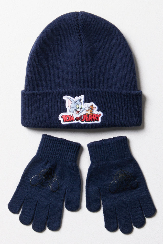Tom & Jerry Beanie & Gloves Set Navy