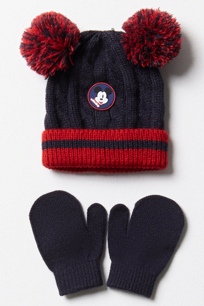 Mickey Mouse Beanie & Mittens Set Navy (1)