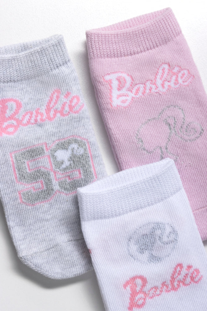 Barbie 3 Pack Socks White, Grey & Pink (1)