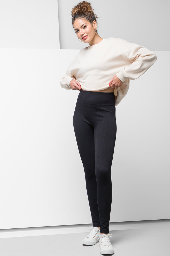 Rib Wide Waist Leggings Black