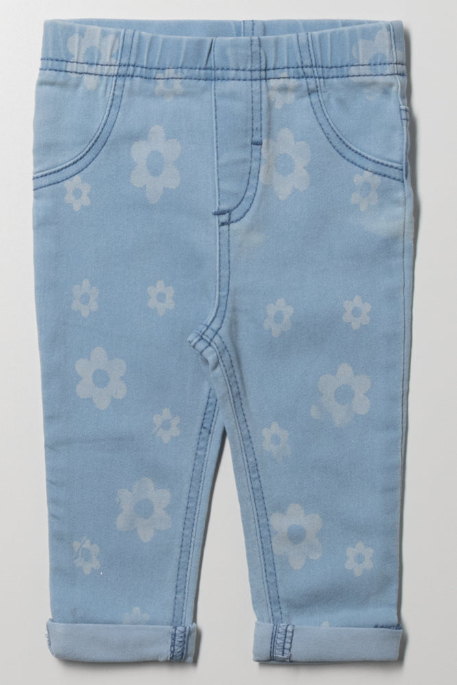 Flower Denim Jeggings Blue