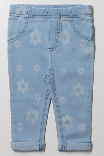 Flower Denim Jeggings Blue