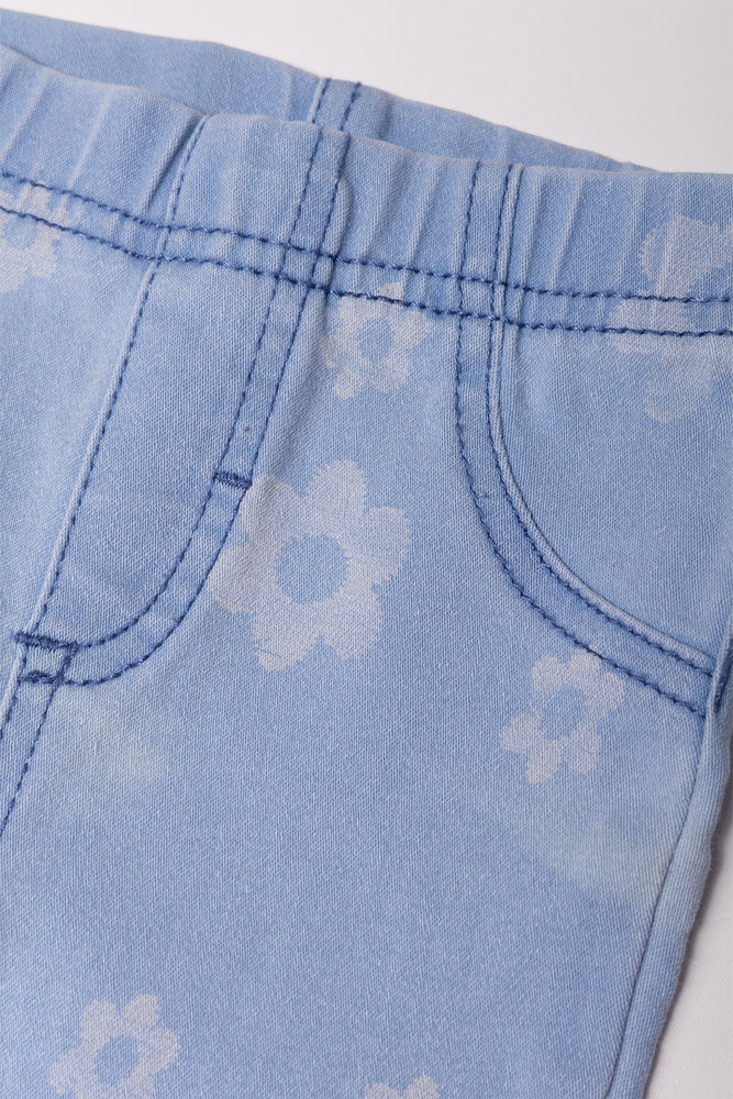 Flower Denim Jeggings Blue
