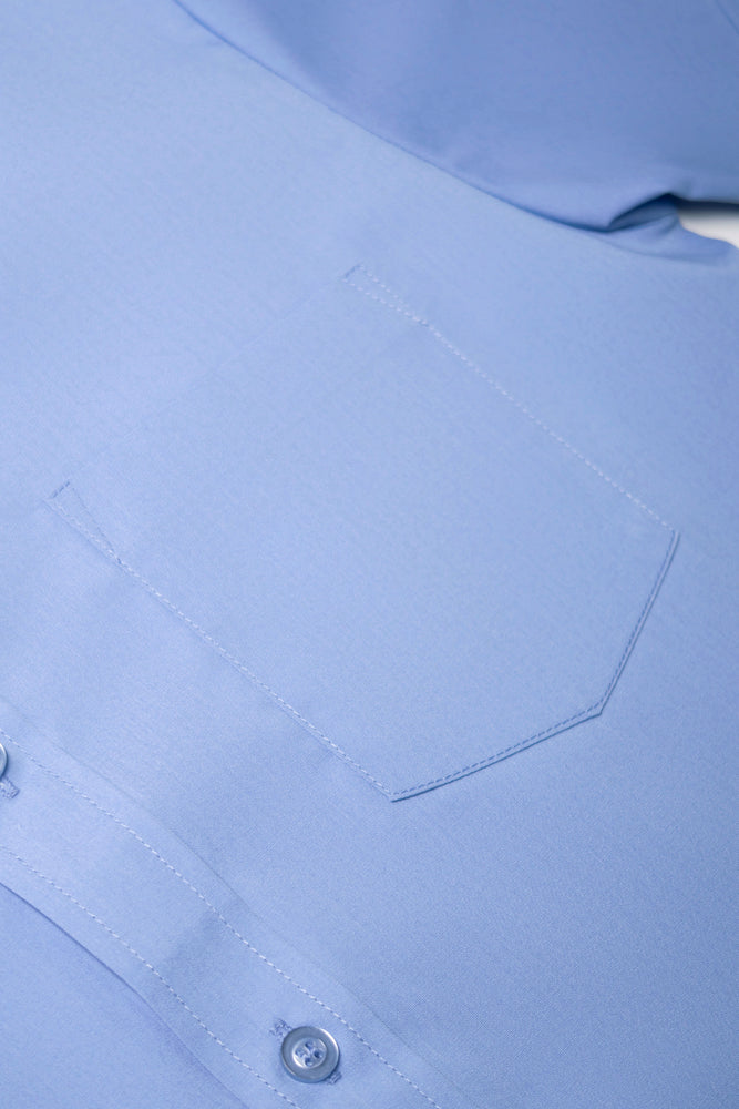 Short Sleeve Raised Collar Shirt Blue