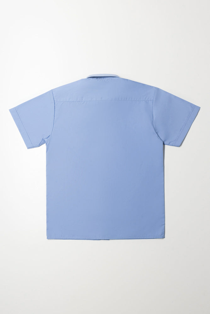 Short Sleeve Raised Collar Shirt Blue (4)