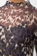 Leopard Print Long Sleeve Mesh Bodysuit Brown (3)