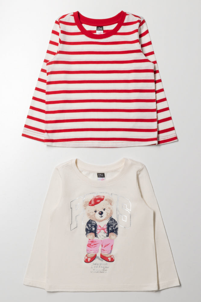 2 Pack Bear Long Sleeve T-Shirt Cream And Red