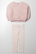 Shaggy Fleece Crew Neck And Leggings Set Pink
