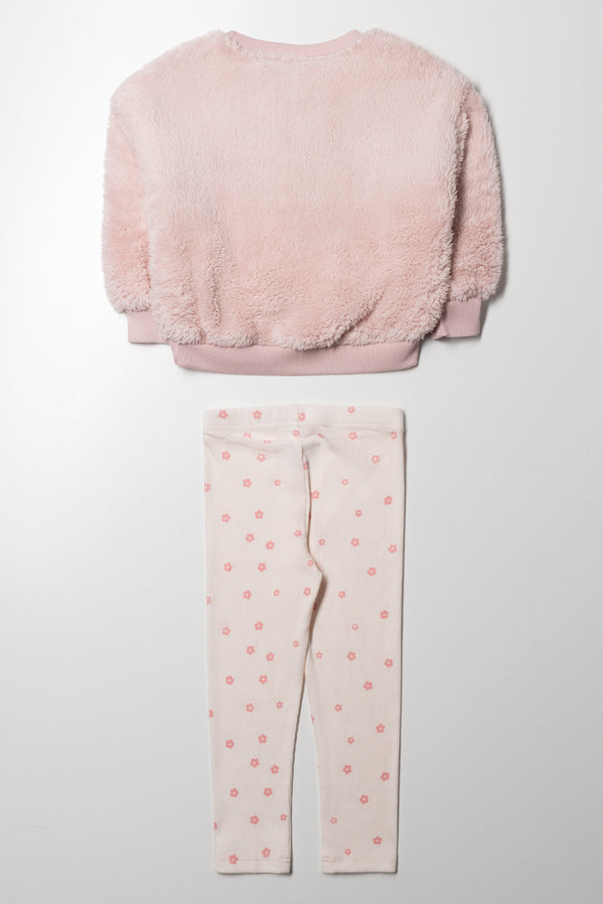 Shaggy Fleece Crew Neck And Leggings Set Pink (3)