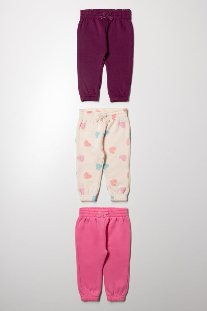 3 Pack Track Pants Burgundy, Natural And Pink
