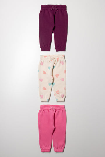 3 Pack Track Pants Burgundy, Natural And Pink