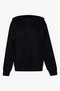 Hooded Fleece Zip Through Top Black