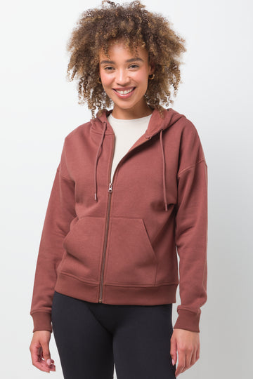 Hooded Fleece Zip Through Tracktop Brown