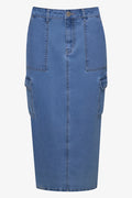 Denim Utility Skirt Mid Blue
