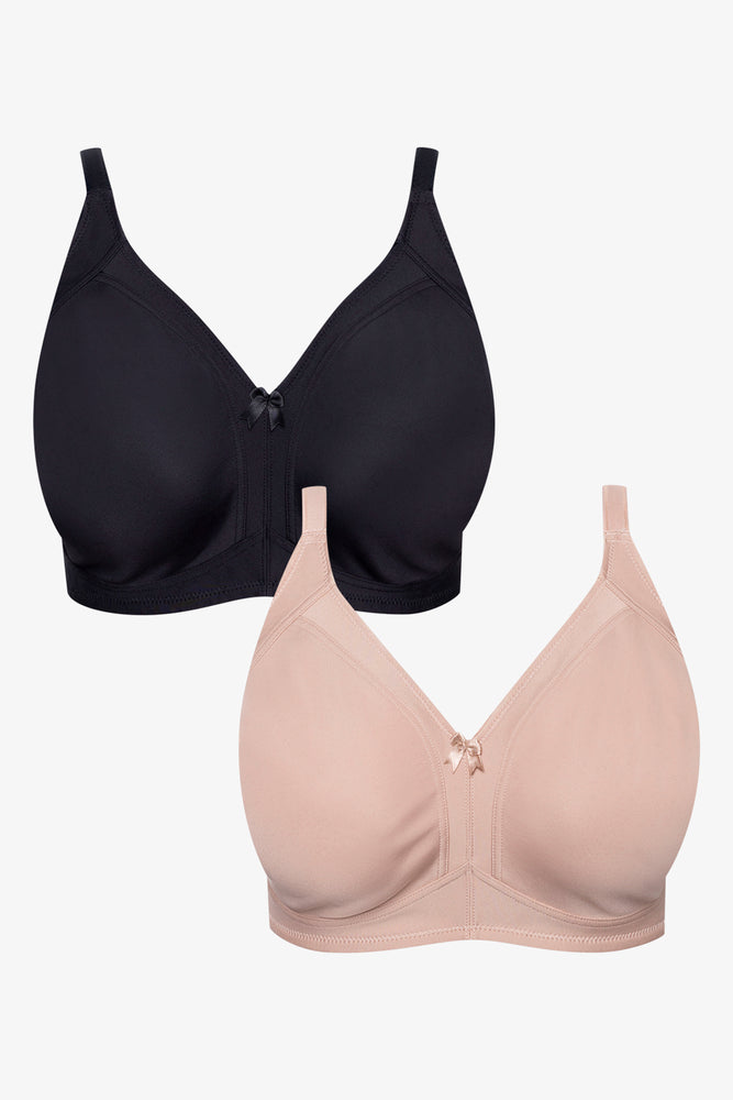 Plus Size 2 Pack Non Padded Wire Free Bras Black And Natural