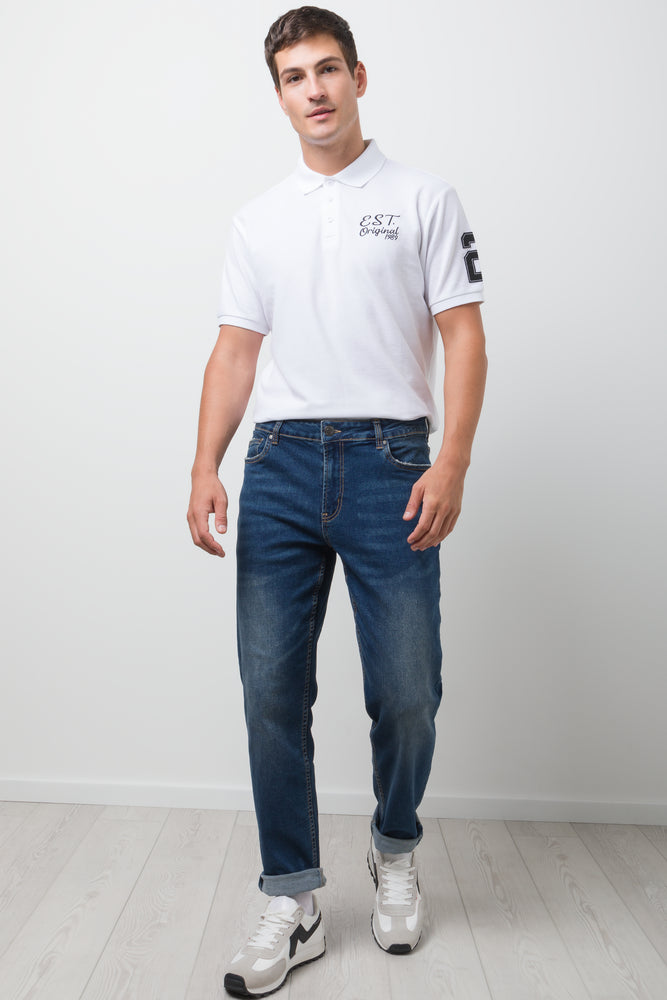 Straight Leg Denim Jeans Dark Blue