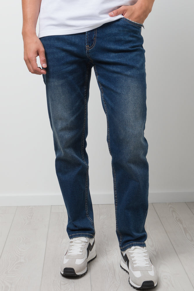 Straight Leg Denim Jeans Dark Blue
