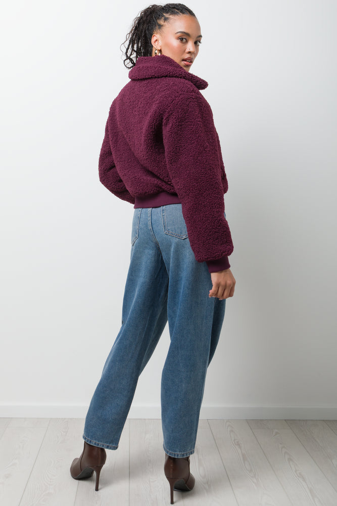 Borg Bomber Jacket Burgundy (2)