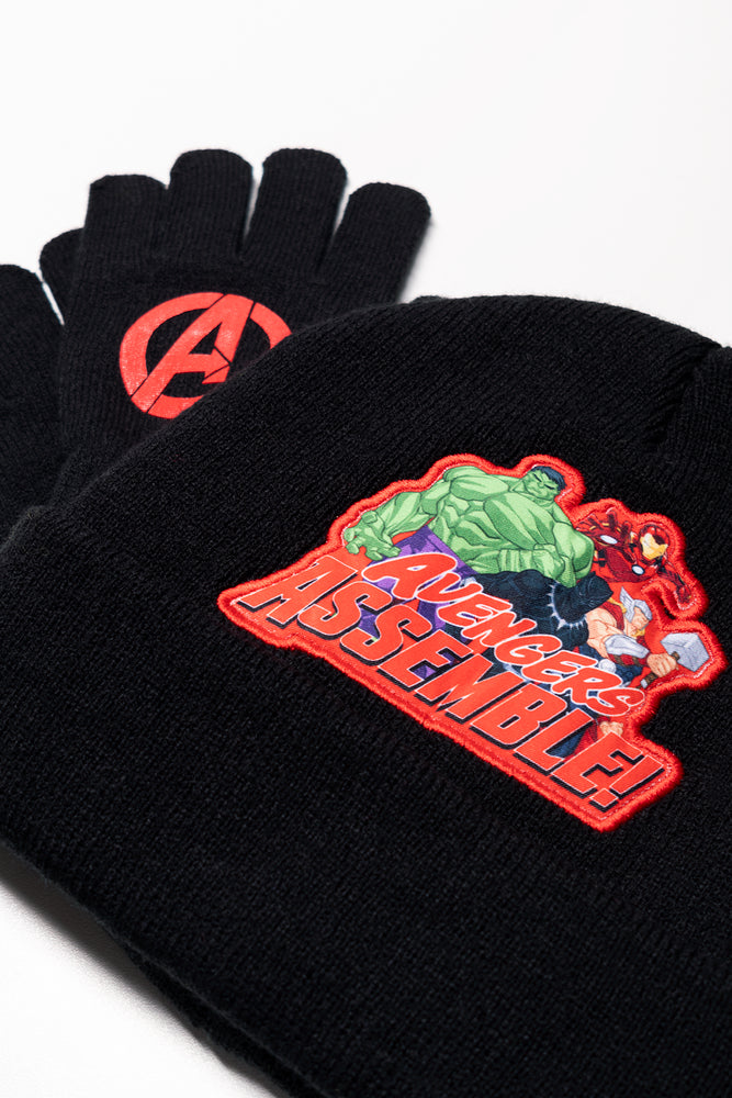 Avengers Beanie And Gloves Set Black