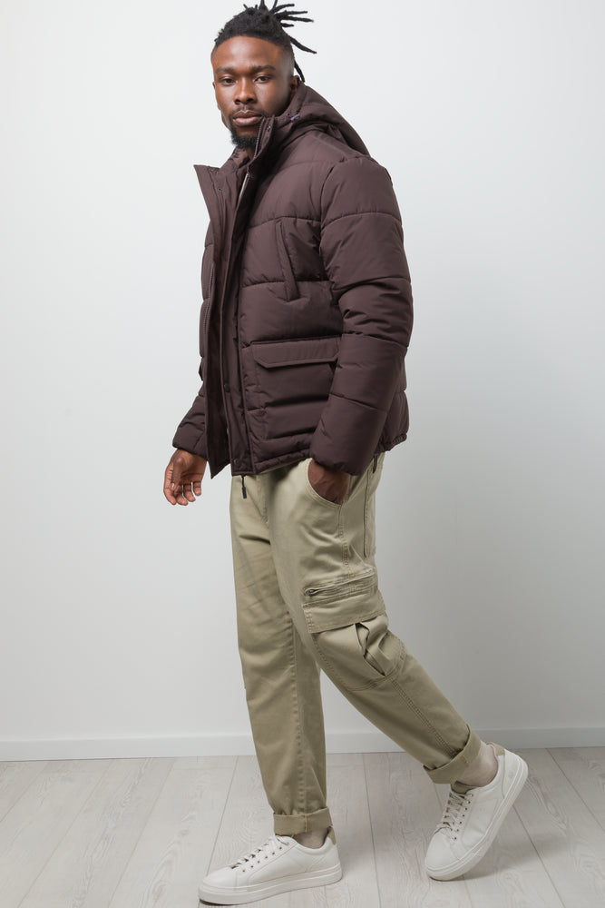 Hooded Puffer Jacket Brown