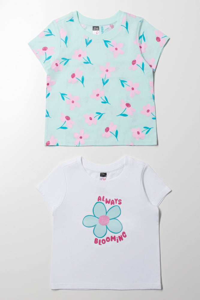 2 Pack Floral Short Sleeve T-Shirts White And Green