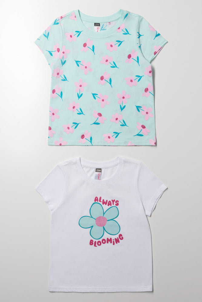 2 Pack Floral Short Sleeve T-Shirts White And Green