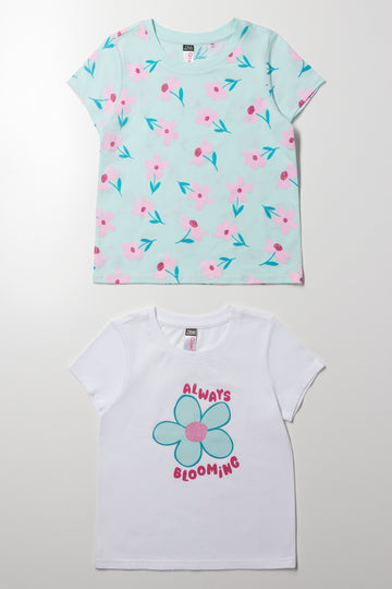 2 Pack Floral Short Sleeve T-Shirts White And Green