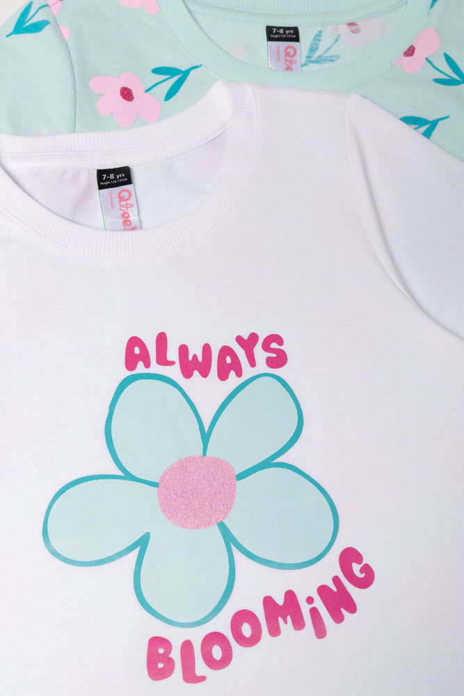 2 Pack Floral Short Sleeve T-Shirts White And Green (1)