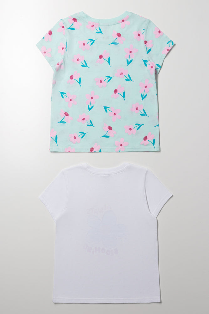 2 Pack Floral Short Sleeve T-Shirts White And Green (2)