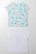 2 Pack Floral Short Sleeve T-Shirts White And Green (3)