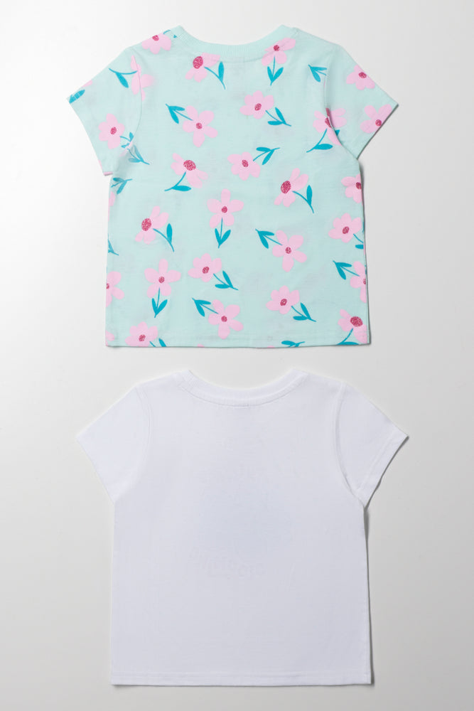 2 Pack Floral Short Sleeve T-Shirts White And Green (3)
