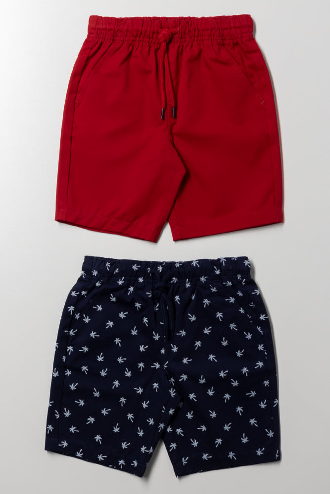 2 Pack Nautical Woven Shorts Red And Navy
