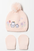 Beanie And Mittens Set Pink