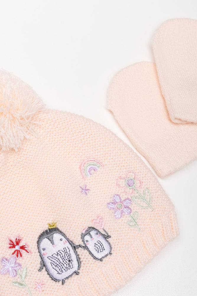 Beanie And Mittens Set Pink (1)