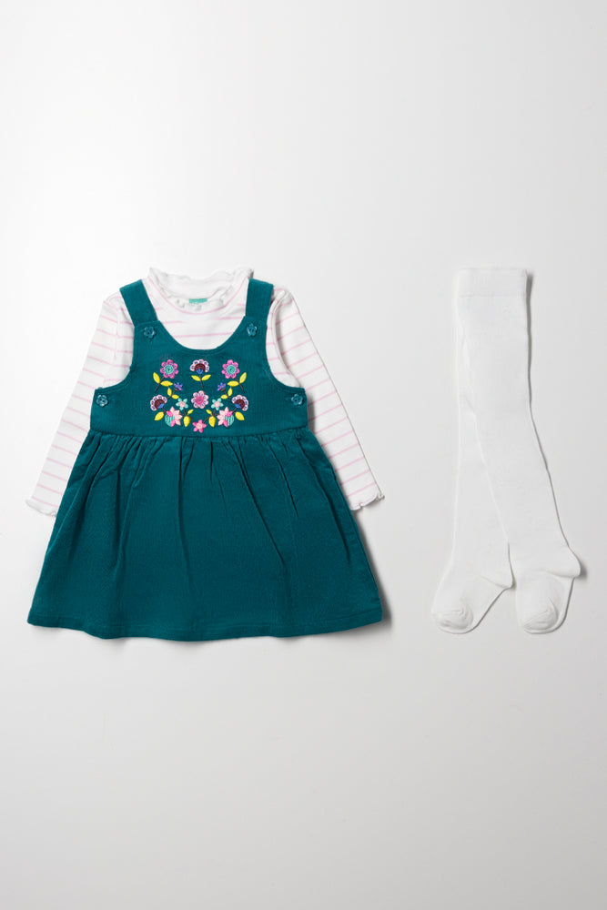 Corduroy Pinafore Set With Tights Green
