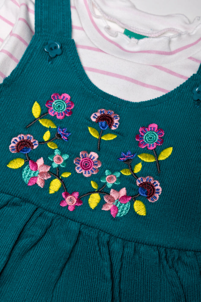 Corduroy Pinafore Set With Tights Green