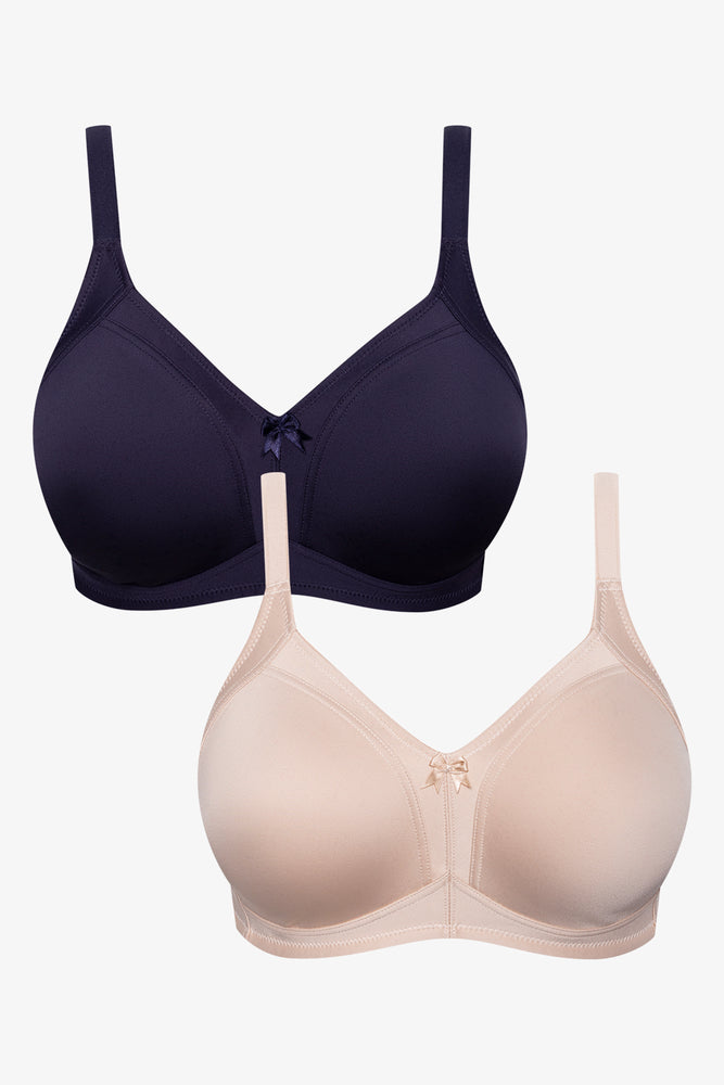 2 Pack Non Padded Wirefree Bras Small Navy And Natural