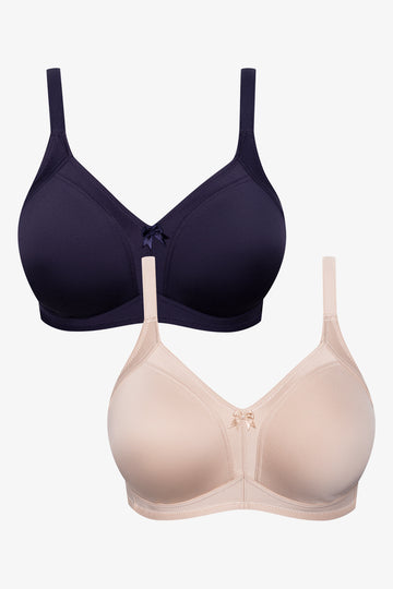 2 Pack Non Padded Wirefree Bras Small Navy And Natural