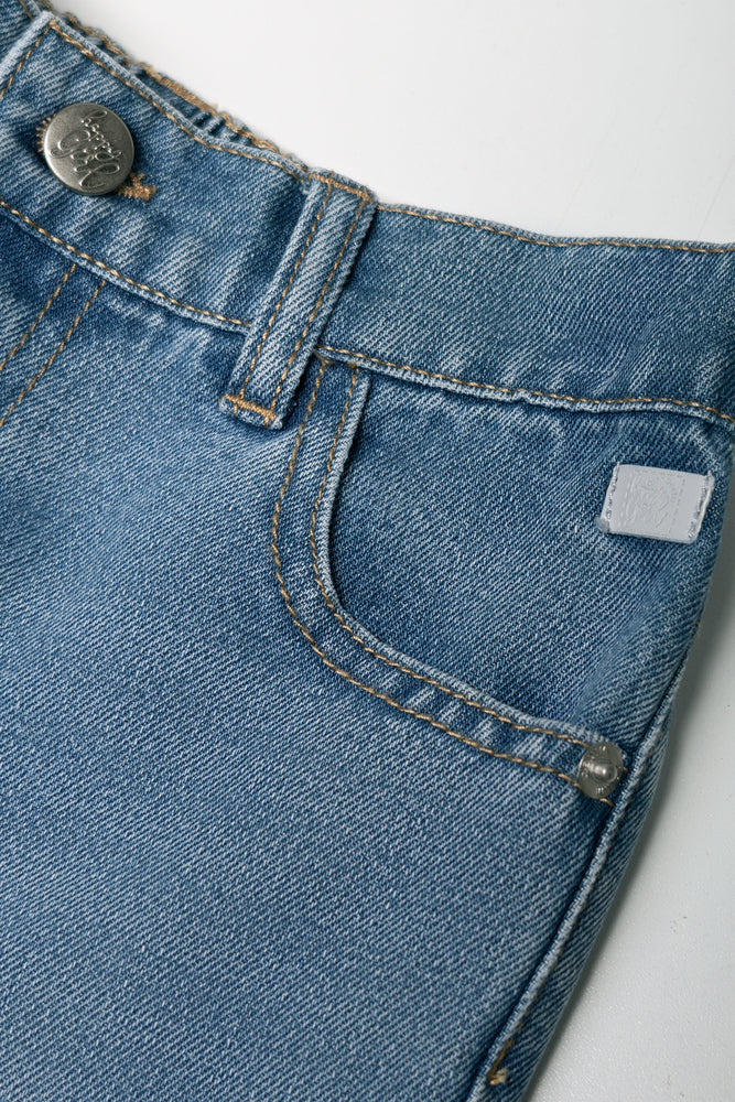 Mini  Mom Abrasion Denim Jeans Blue