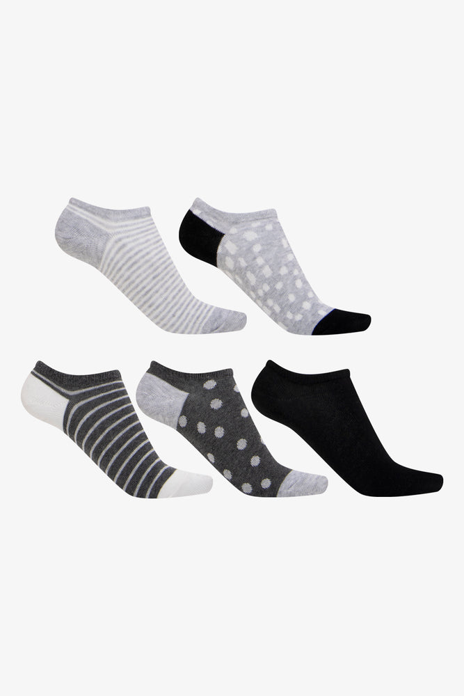 5 Pack Lowcut Socks Black And Grey