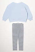 Puppy Crew Neck With Stripe Leggings Set Blue (3)