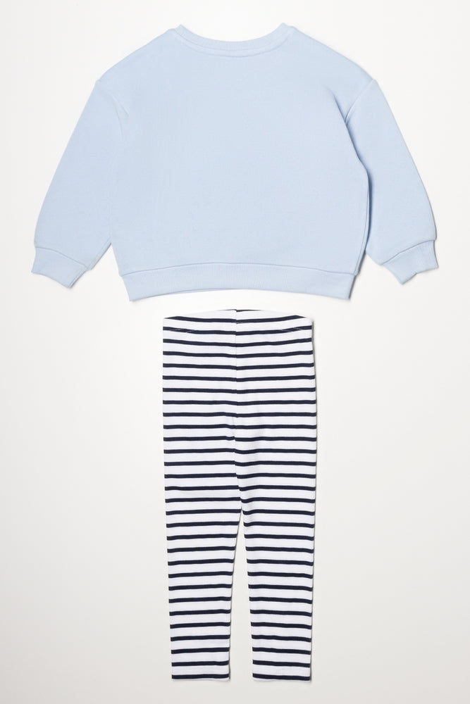 Puppy Crew Neck With Stripe Leggings Set Blue (3)