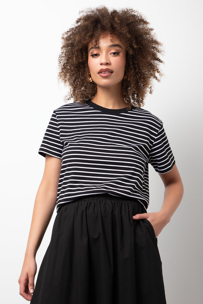 Stripe Crew Neck Short Sleeve T-Shirt Black And White