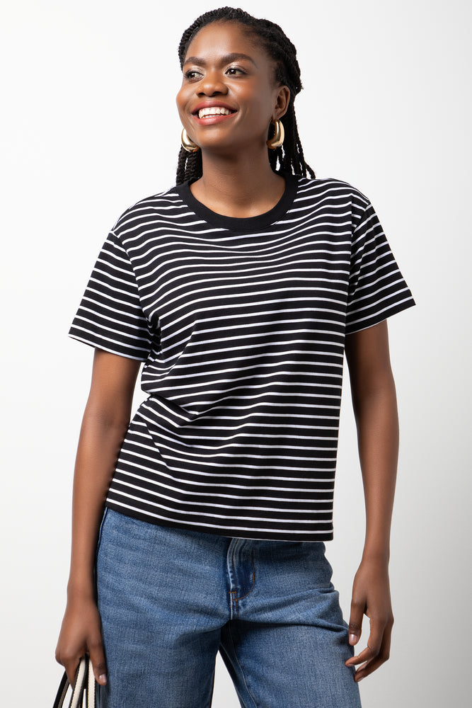 Stripe Crew Neck Short Sleeve T-Shirt Black And White