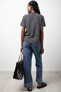 Stripe Crew Neck Short Sleeve T-Shirt Black And White (2)