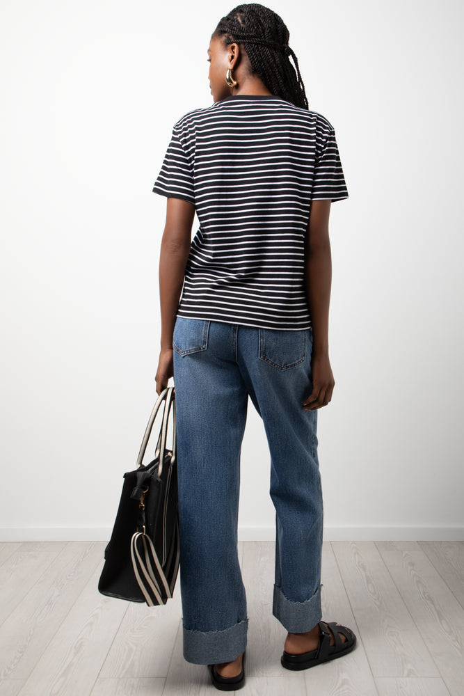 Stripe Crew Neck Short Sleeve T-Shirt Black And White (2)